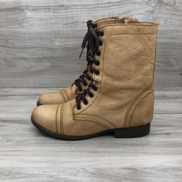 Zigi Soho Combat Boots Women's 8 Punisher Tan Leather Zip Lace Up - Picture 2 of 11